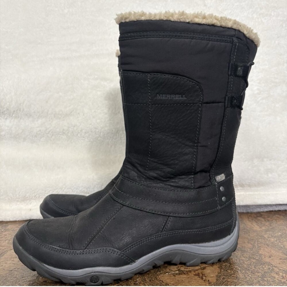 Merrell Black Tall Insulated Winter Boots with Faux Fur Collar
